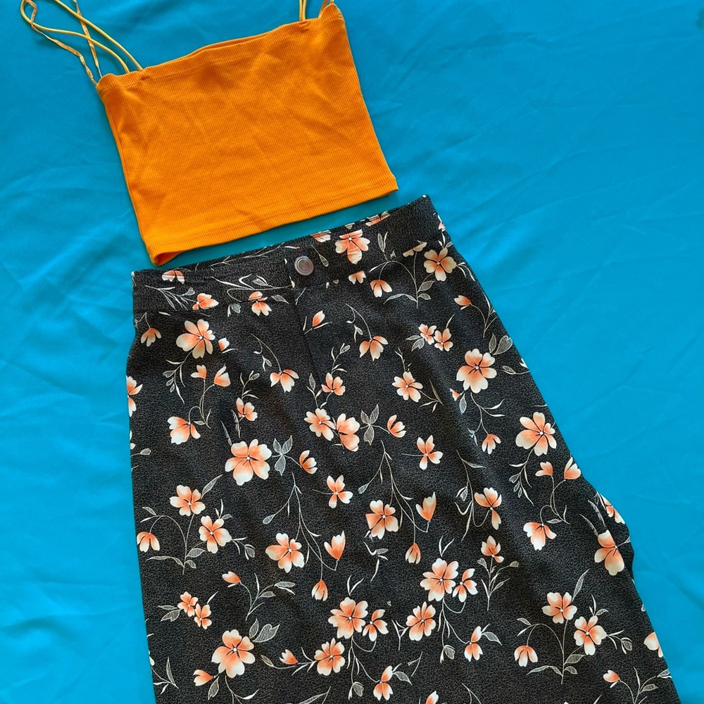 FLORAL VINTAGE BROWN & ORANGE maxi skirt